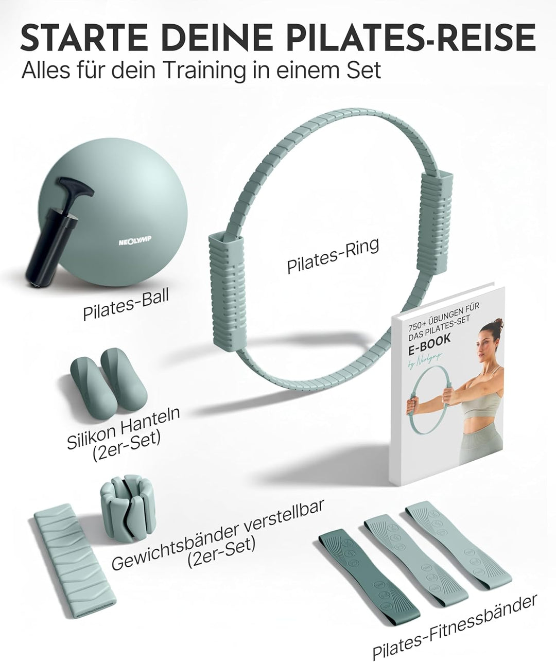 NEOLYMP Pilates Set für Zuhause – Pilates Ball, Pilates Ring & Gewichte – Komplettes Pilates Zubehör