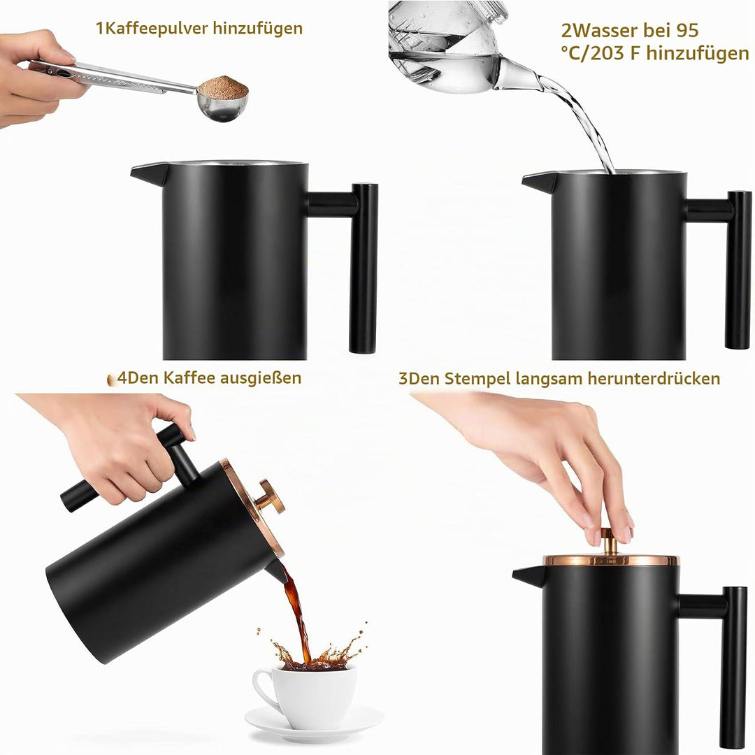 MaxMiuly Kaffeebereiter French Press 0,35 Liter Klein Kaffeezubereiter Doppelwandig Edelstahl Franzö