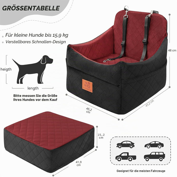 Hunde-Autositz für kleine/mittlere Hunde, Hundeautositz mit Dicker Polsterung unter 35 Pfund, Abnehm