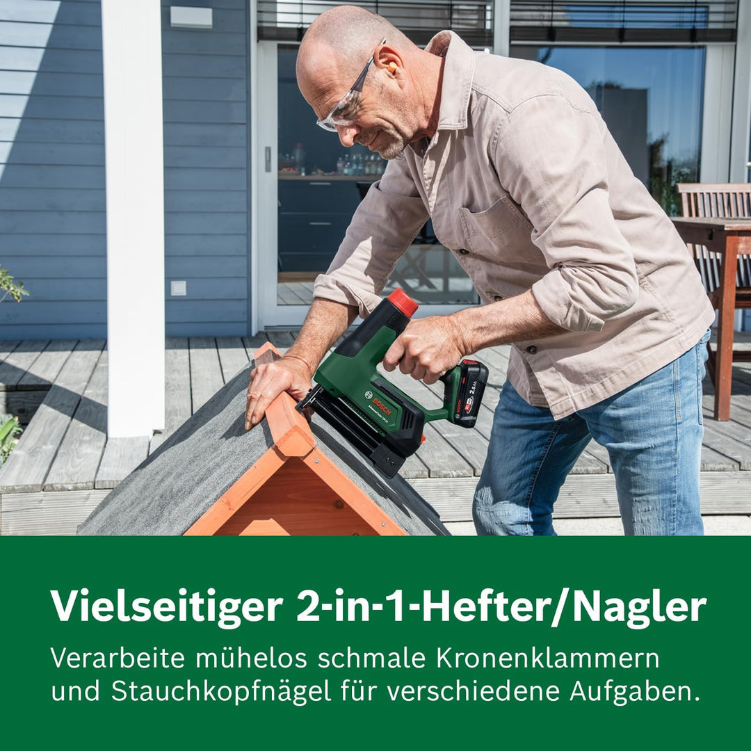 Bosch 18V System Akku-Tacker/Nagler AdvancedTacker 18V-25 (Leistungsstarkes 2-in-1-Klammern und Nage