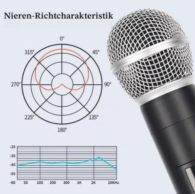Kabelloses Mikrofon, Handmikrofon, Metall, kabelloses Handmikrofonsystem mit wiederaufladbarem Empfä