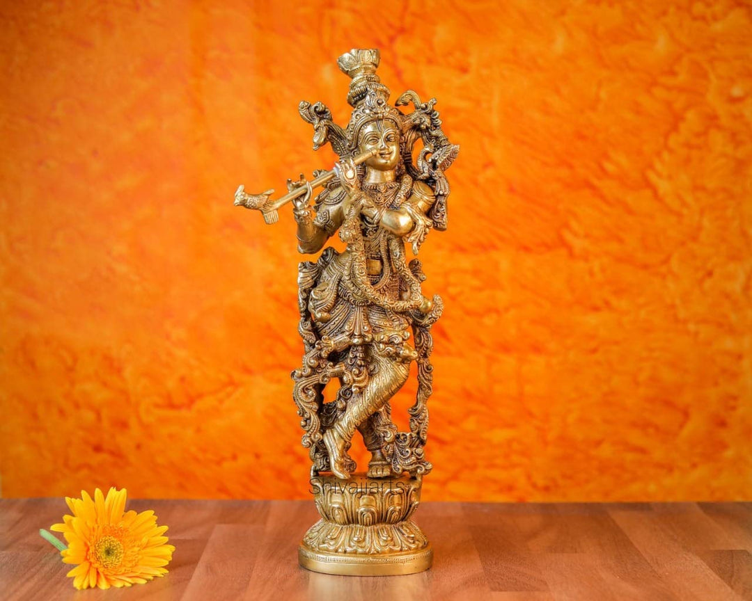 SHIVAJI ARTS Messing Krishna Statue 36CM Herr Krishna Statue Hindugott Gopal ji Statue Liebe Gott Kr