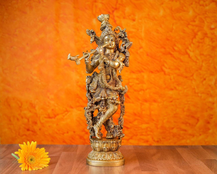 SHIVAJI ARTS Messing Krishna Statue 36CM Herr Krishna Statue Hindugott Gopal ji Statue Liebe Gott Kr
