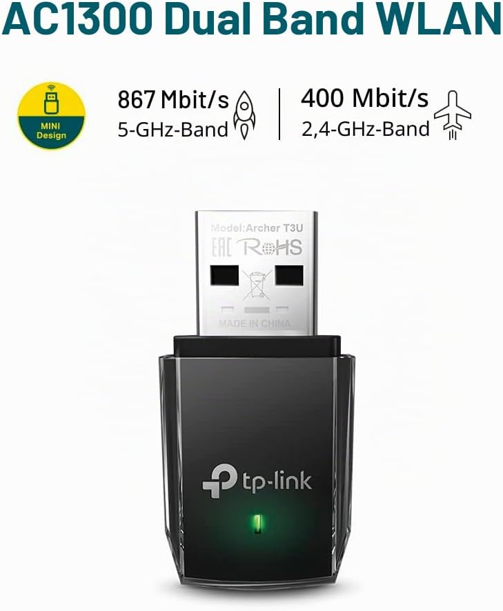 TP-Link Archer T3U AC1300 USB WLAN Stick Adapter (bis zu 867 Mbit/s auf 5GHz und 400 Mbit/s auf 2,4G