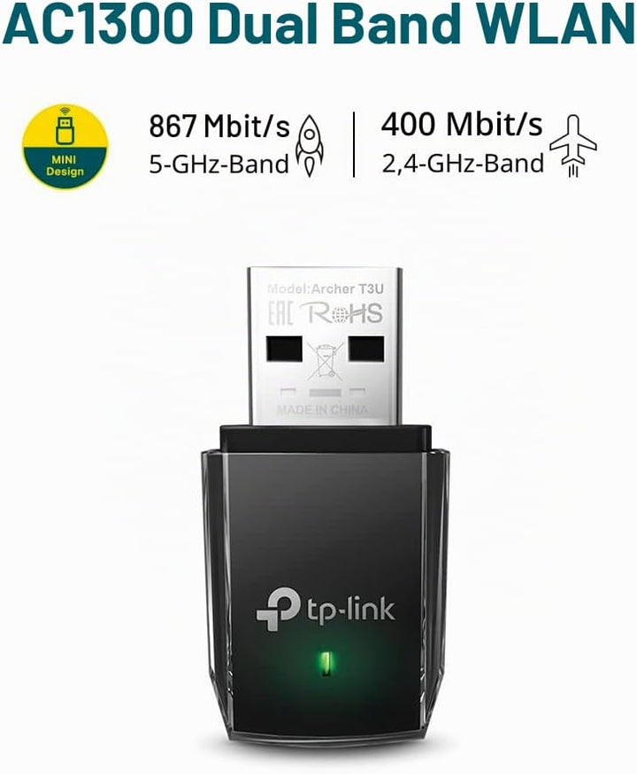 TP-Link Archer T3U AC1300 USB WLAN Stick Adapter (bis zu 867 Mbit/s auf 5GHz und 400 Mbit/s auf 2,4G
