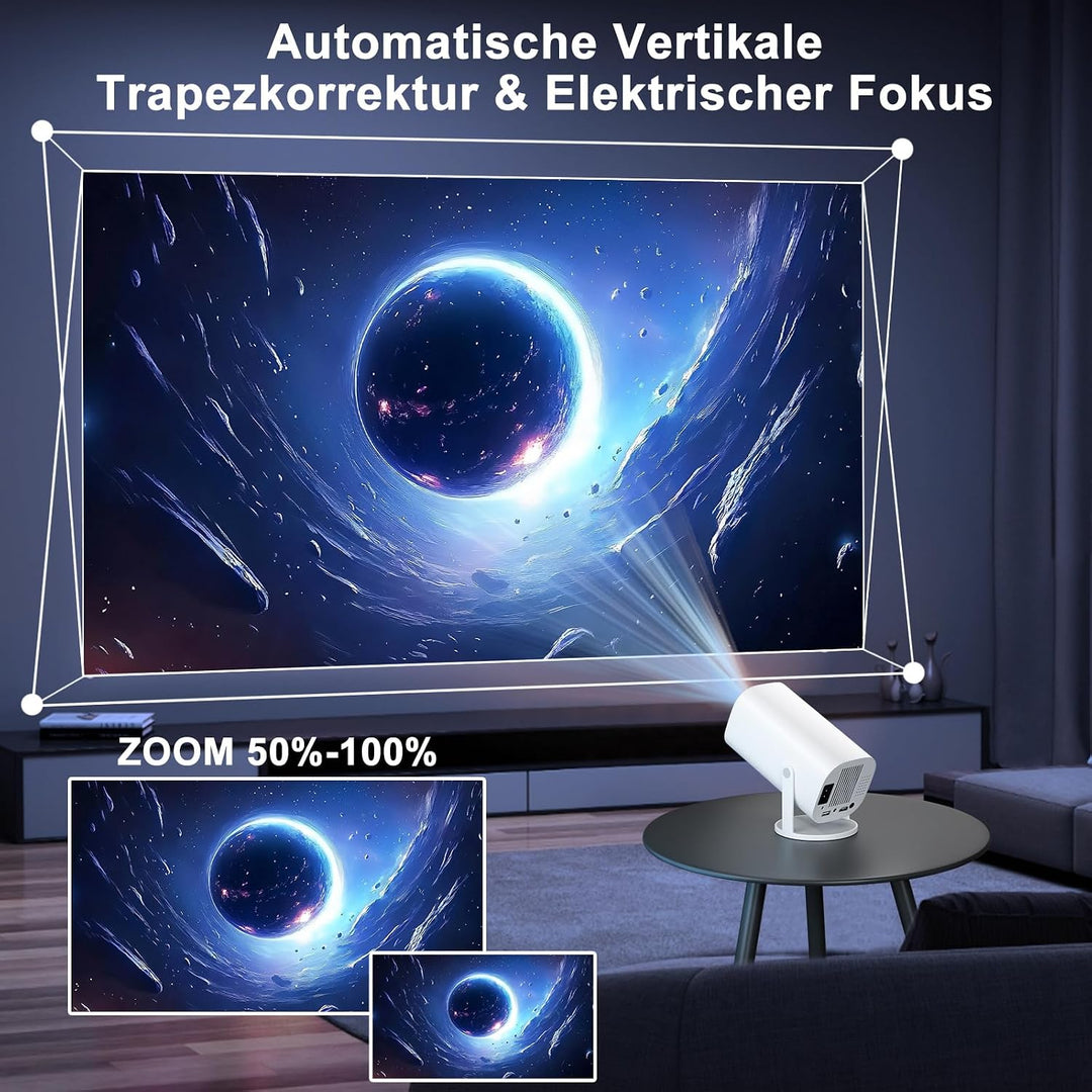 Mini Beamer, Smart Projektor Full HD 1080P, Klein Beamer Heimkino mit WiFi 6 und Bluetooth 5.2, Unte