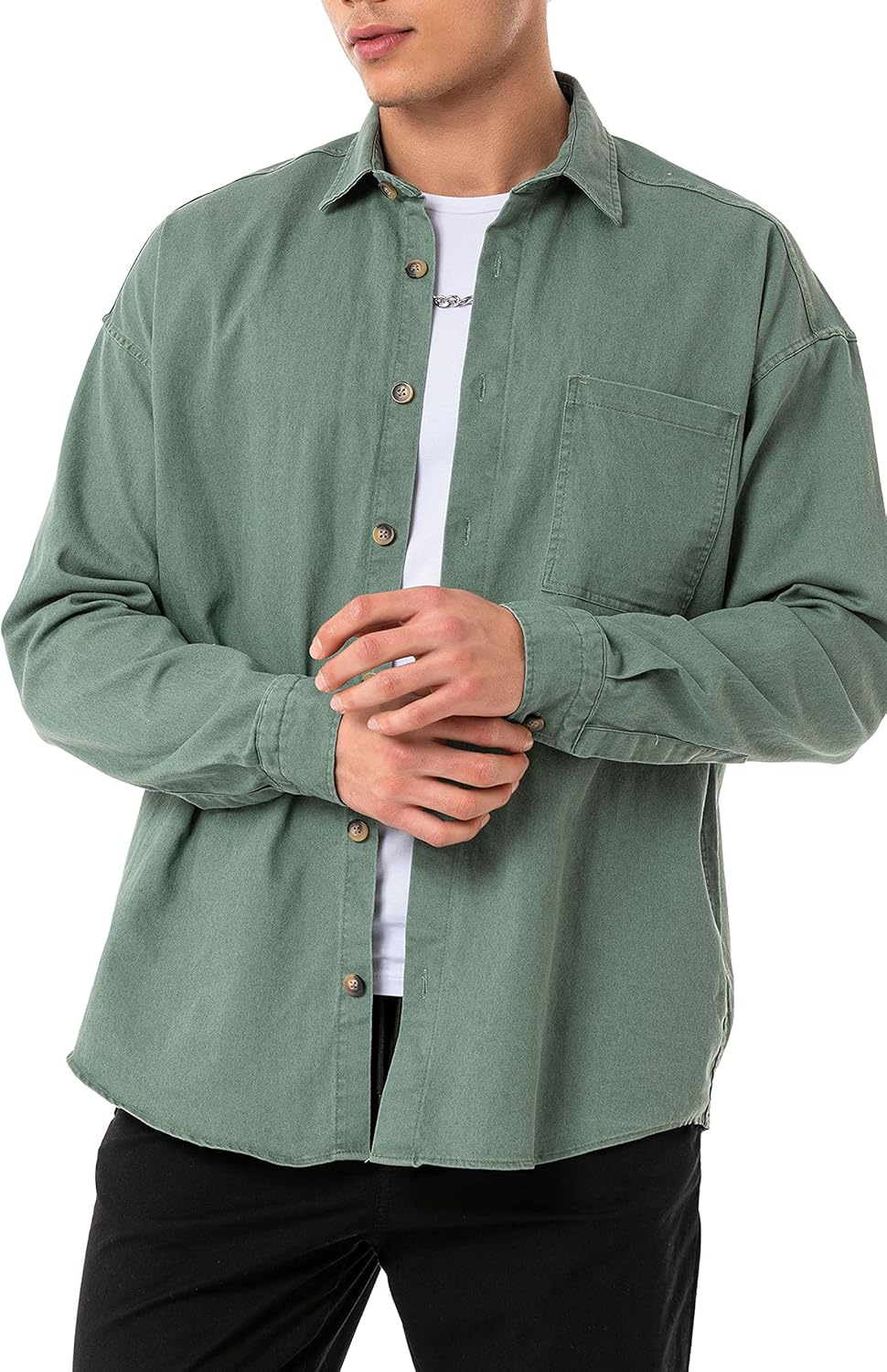 Red Bridge Herren Hemd Jeanshemd Premium Denim Oversized Wide Cut L Khaki, L Khaki