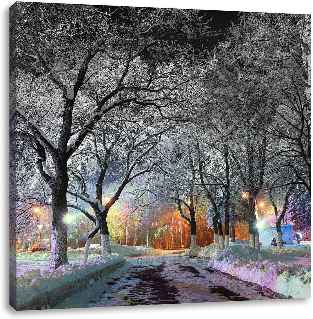 Pixxprint Baumallee im Winter als Leinwandbild Quadratisch/Grösse: 70x70 / Wandbild/Kunstdruck/ferti