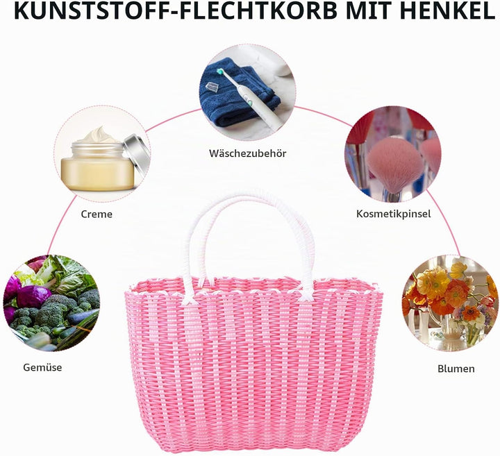 Cabilock Einkaufskorb Tragbar Gewebter Kunststoff Korb Geflochten Damen Shopper Einkaufstasche Pickn