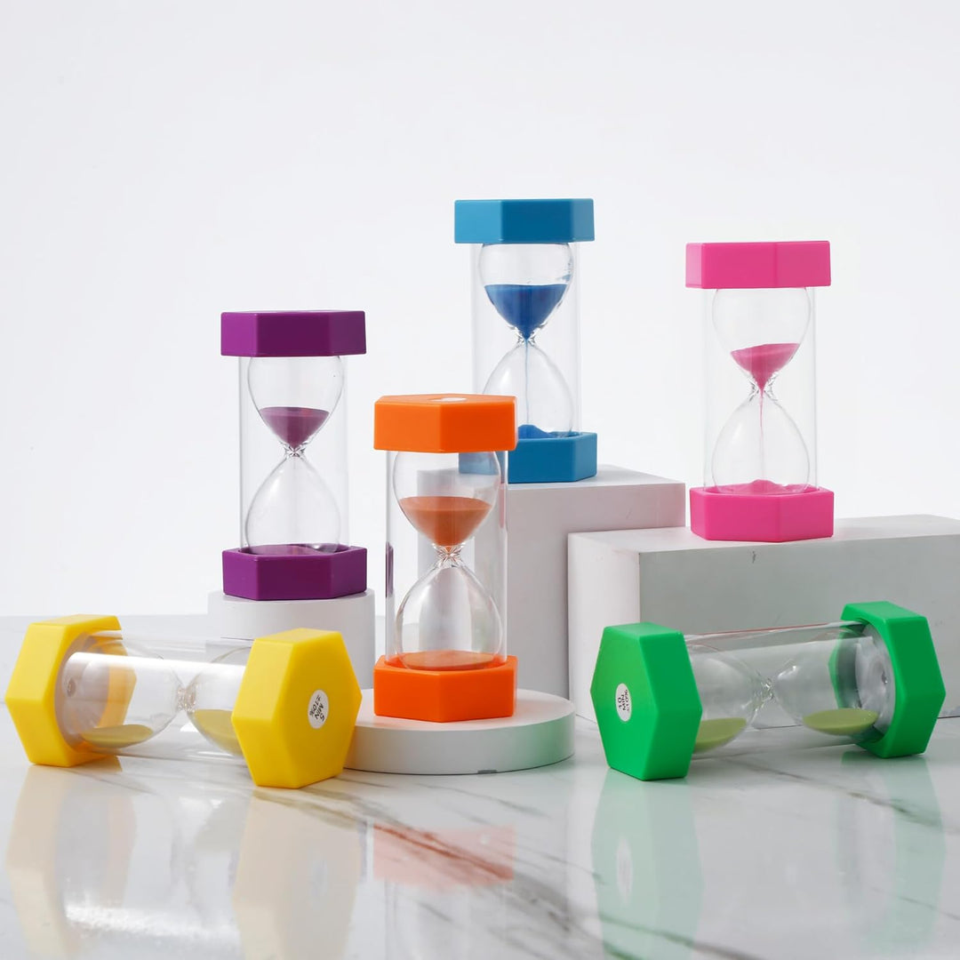 6 Stück Bunter Sanduhren für Kinder, Buntes Sanduhren Set 1/3/5/10/15/30 Minuten, Zeitmesser Sanduhr