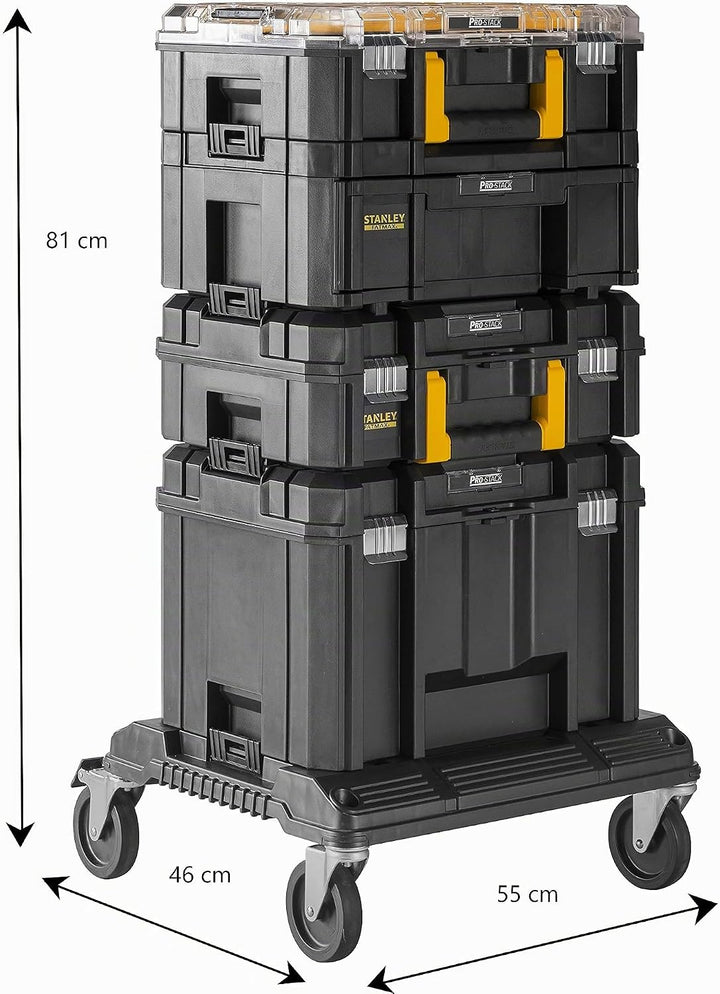 Stanley FatMax TSTAK Aktions-Tower, Bestehend aus Boxen V, III, II, VI und Rollenwagen, robust, Stap