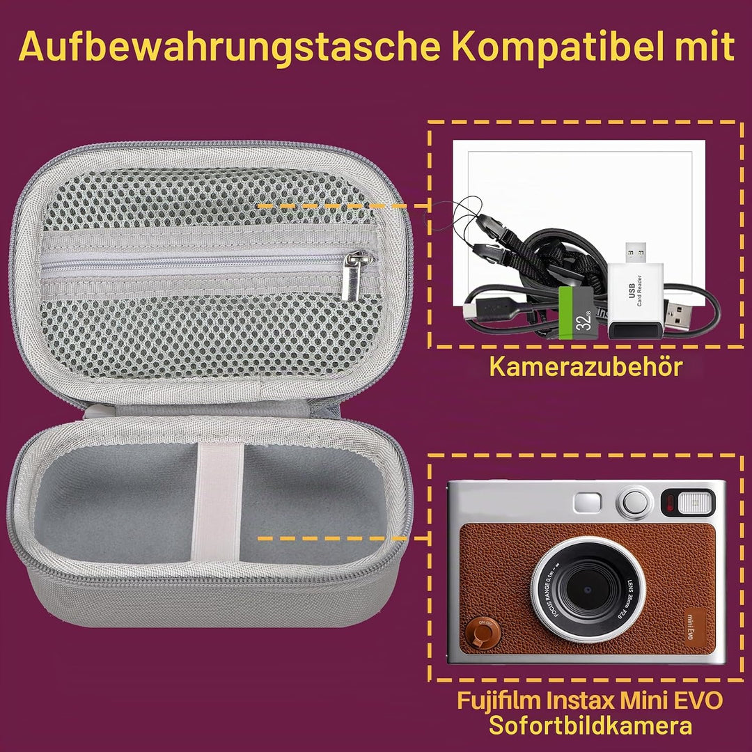 Hart Schutz Hülle Etui Tasche für INSTAX Mini EVO Instant Camera (Braun), Braun