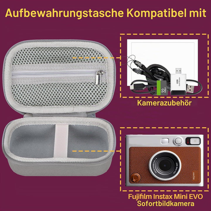 Hart Schutz Hülle Etui Tasche für INSTAX Mini EVO Instant Camera (Braun), Braun
