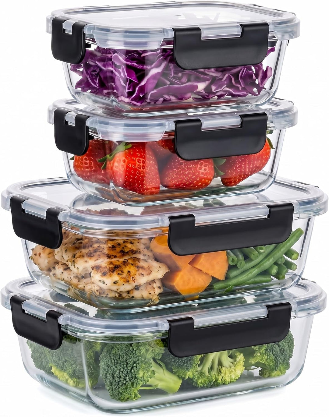Hotec Glas-Frischhaltedosen Set, (4er-Pack), Auslaufsicher, BPA-frei, Mikrowellen-, Ofen-, Gefrier-