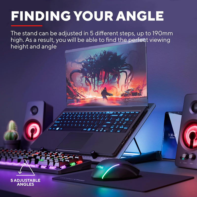 Trust Gaming Laptop Kühler GXT 1125 Quno Cooling Pad, Cooler Ständer, LED-Beleuchtung, 5 Lüftern, Ve