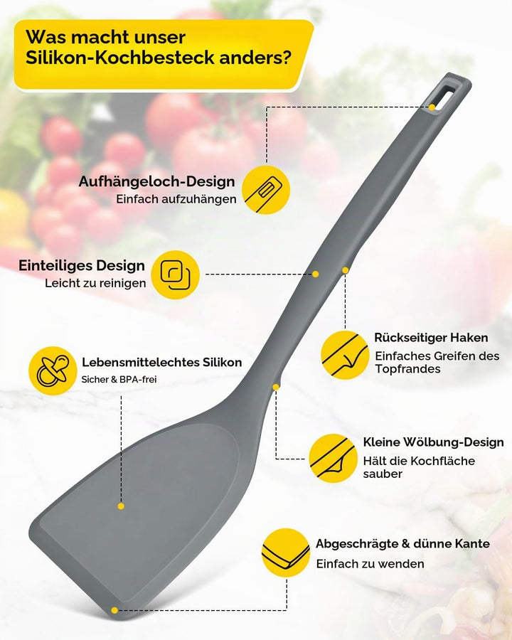 Packung von 4 Silikon Kochgeräte Set, Non-Stick-Festspalten und hitzebeständige Schlitzlöffel mit Rü