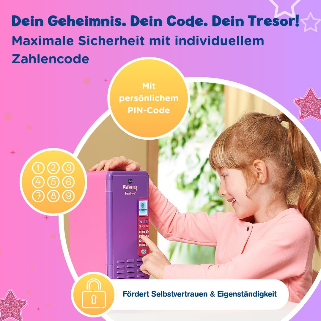 VTech Kidisecrets Traumtresor – Tresor mit Zahlencode zum Aufbewahren von Geheimnissen – Mit Spielen