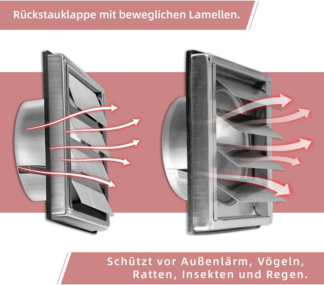 Edelstahl Wetterschutzgitter Lüftungsgitter 100mm 125mm 150mm bewegliche Lamellen, 150mm