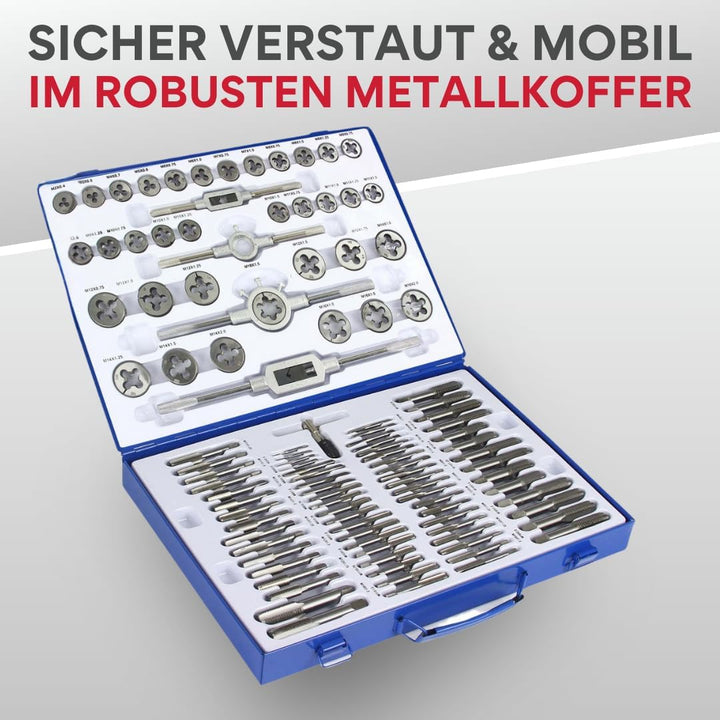 Set 110-tlg Gewindeschneider + Gewindebohrer | Metrisch | M2–M18 | 0,4-2mm | Innen- & Aussengewinde