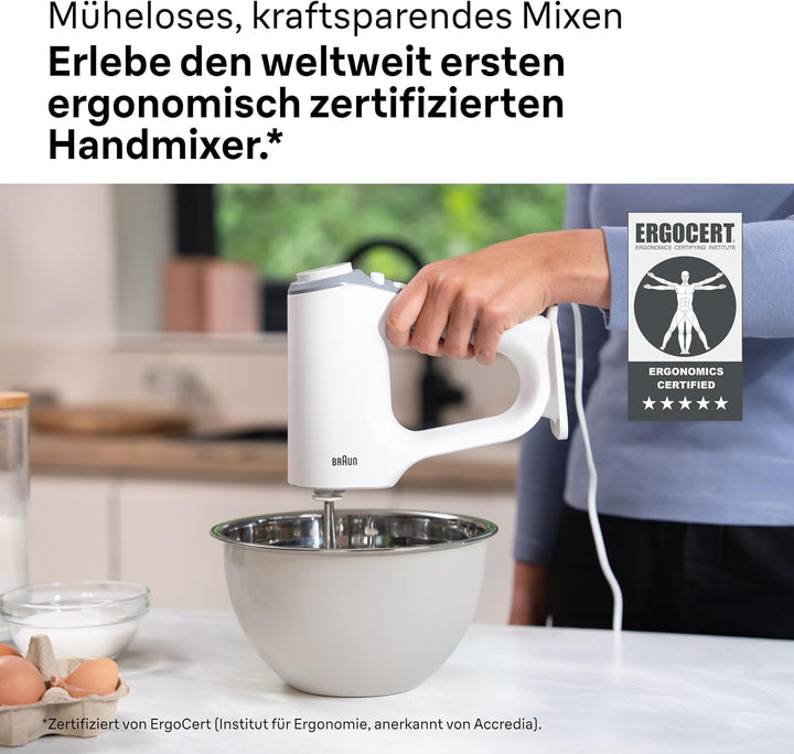 Braun MultiMix 3 - Handmixer mit 2 Zubehörteilen, 550 Watt, Weiss