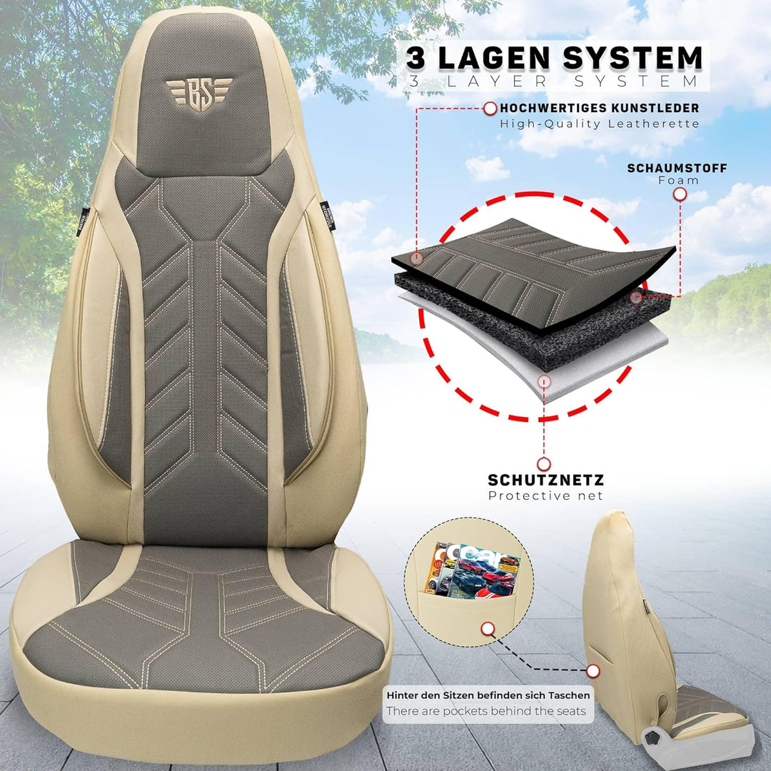 BREMER SITZBEZÜGE Mass Sitzbezüge Schonbezüge für Ford Fiesta MK 7 DPL509 DPL509 - Beige/Grau Fiesta