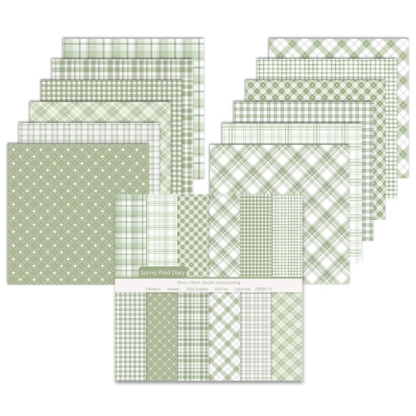 36 Blatt Scrapbook Papier, Bastelpapier Muster, Craft Papiers (Grün) | 30 x 30 cm, 12 Designs Muster