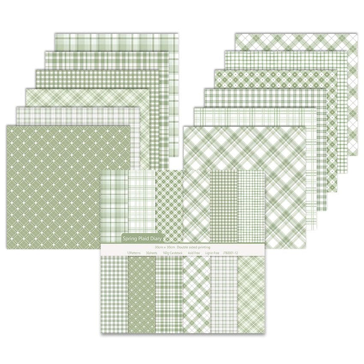 36 Blatt Scrapbook Papier, Bastelpapier Muster, Craft Papiers (Grün) | 30 x 30 cm, 12 Designs Muster