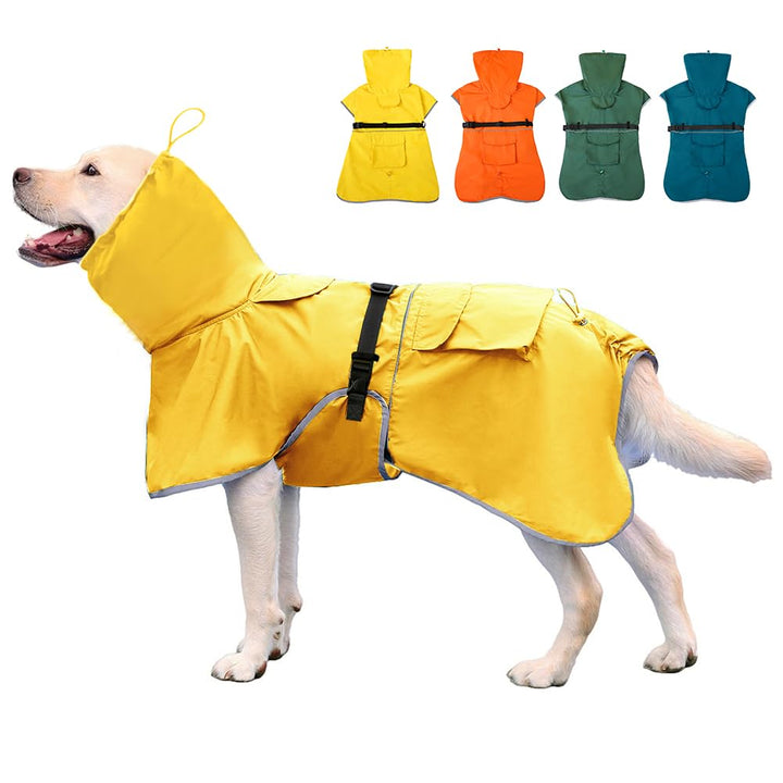 KOOGAL Wasserdichter Hunde-Regenmantel mit Kapuze, zupfender Poncho, Regenmantel für mittelgrosse un