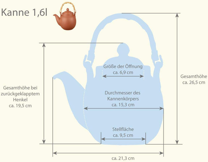 Ton Teekanne Tenno 1,6 Liter mit Tonsieb und Bambushenkel. Handgefertigt, Original Aricola®