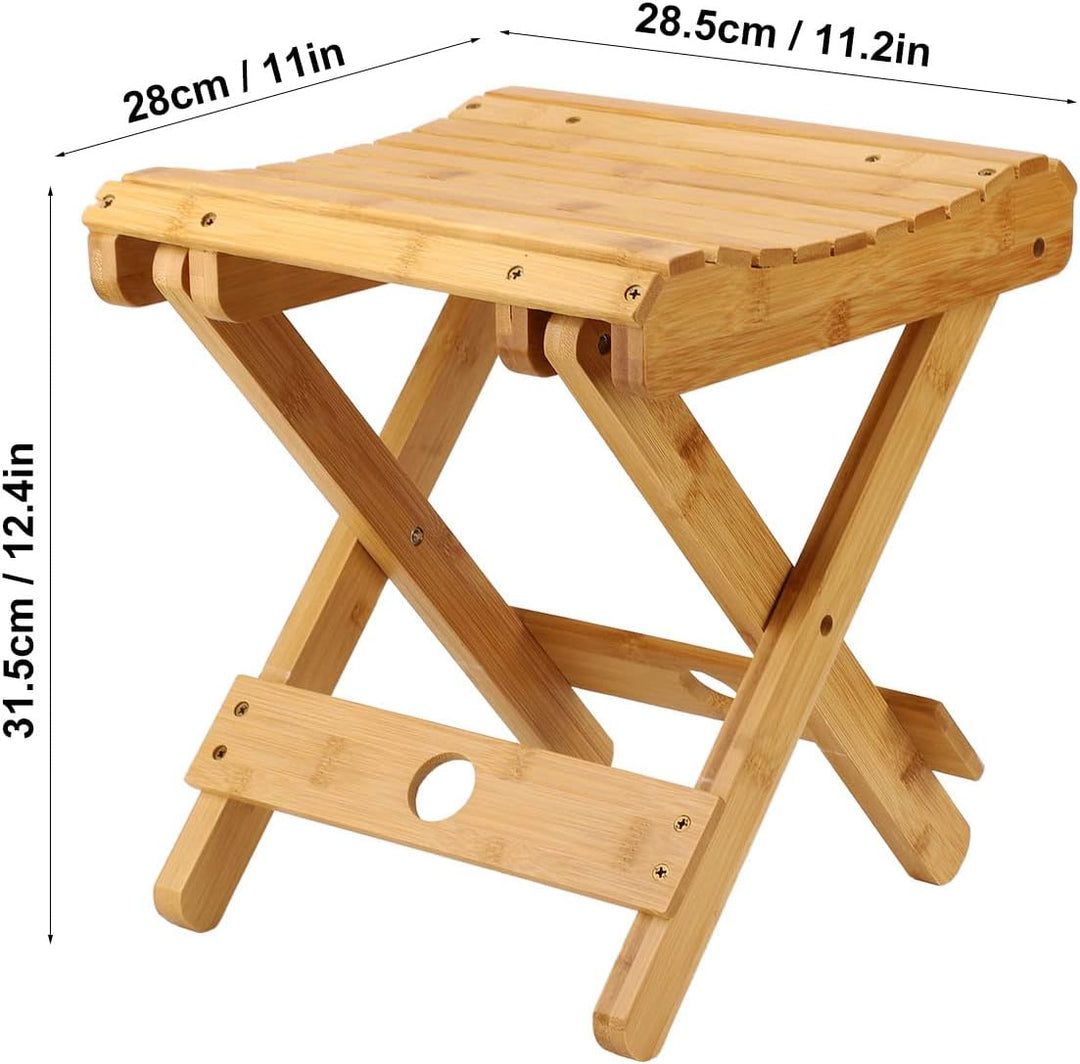 Tissting Klapphocker, Tragbarer Faltbarer Duschsitz, Bambus Hocker Badhocker Klapphocker 45x35x40cm
