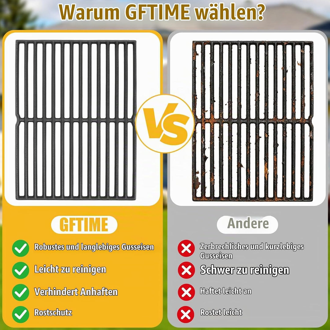 GFTIME 38 X 28.6CM Grillrost Gusseisen 7522 für Weber Spirit Classic E210 E220 S210 S220 (mit seitli