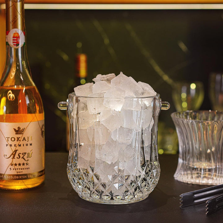 Glas-Eiskübel mit Griff und Eiszange, hält 1,0 l Eiskübel für Cocktailbar, Wein, Zuhause, Bar, Zubeh