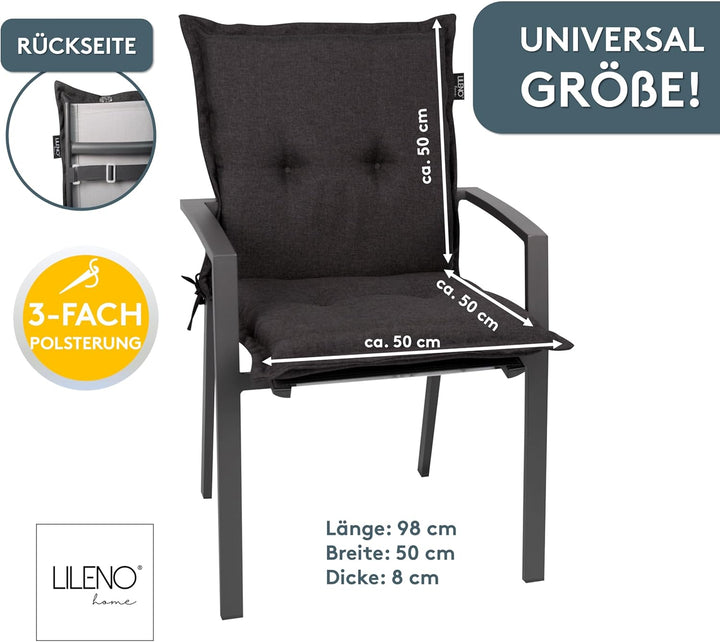 LILENO HOME Gartenstuhl Auflagen als [2er Set - Niedriglehner] in Anthrazit Y - bequeme Liegen als S