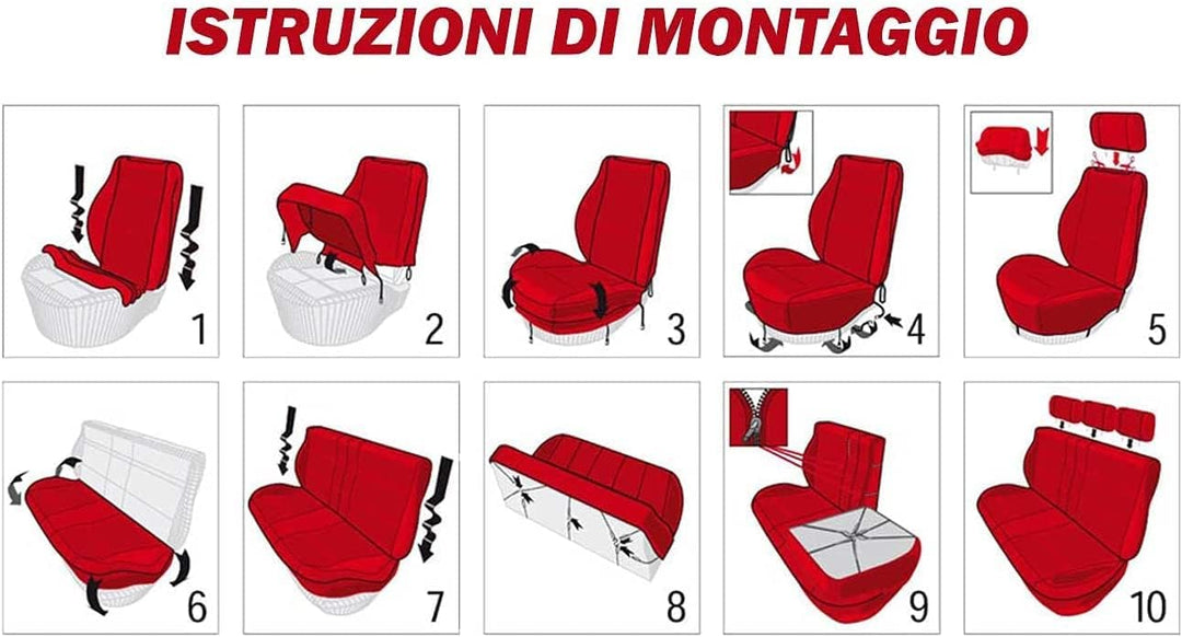 Universal Autositzbezüge Made in Italy - Racing - Rückenlehne mit 2 Reissverschlüssen - kompatible A