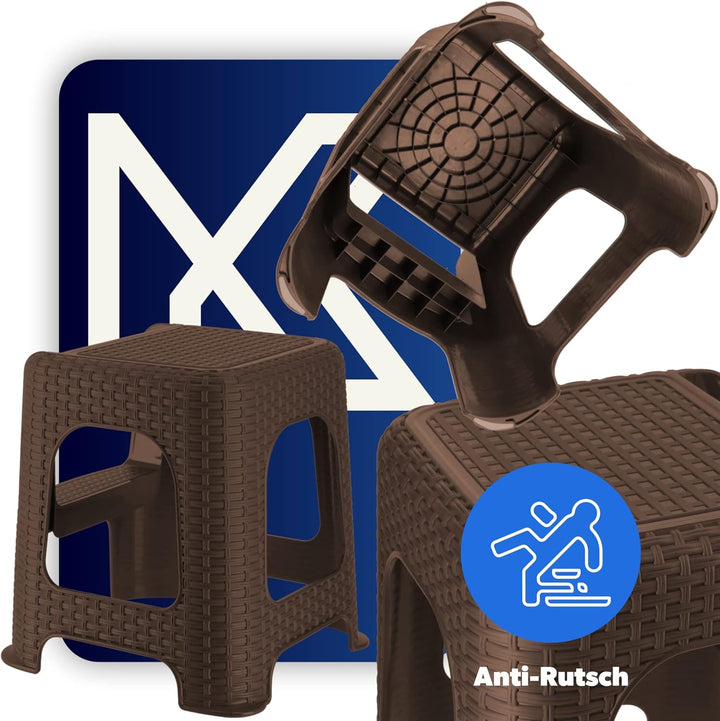 KADAX Hocker aus Kunststoff-Recyclingmaterialien, Tritthocker bis 160 kg, Rattanhocker mit Antirutsc