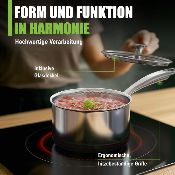 Stielkasserolle kratzfeste Antihaft-Waben-Keramikbeschichtung - 1,7 Liter, Ø 16x10 cm, 1,3 kg - mit