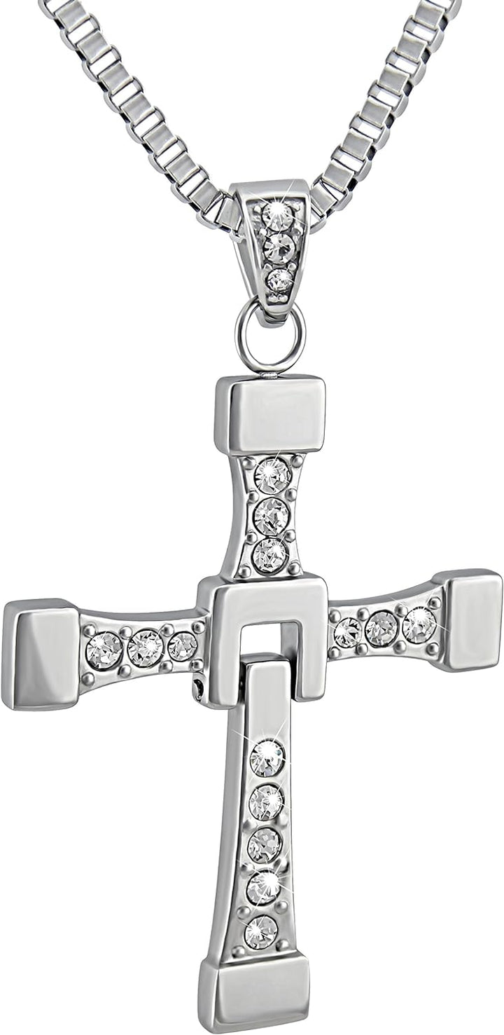Hanessa 100% Reines Edelstahl Herren-Schmuck Halskette Kreuz Massiv in Silber Fast and Furious Vin D