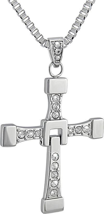 Hanessa 100% Reines Edelstahl Herren-Schmuck Halskette Kreuz Massiv in Silber Fast and Furious Vin D