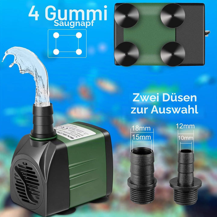 SOUSLOW Water Pump Submersible Pump 25W 1500L/H AC220-240V with 2 Nozzles for Aquarium Pond Fountain