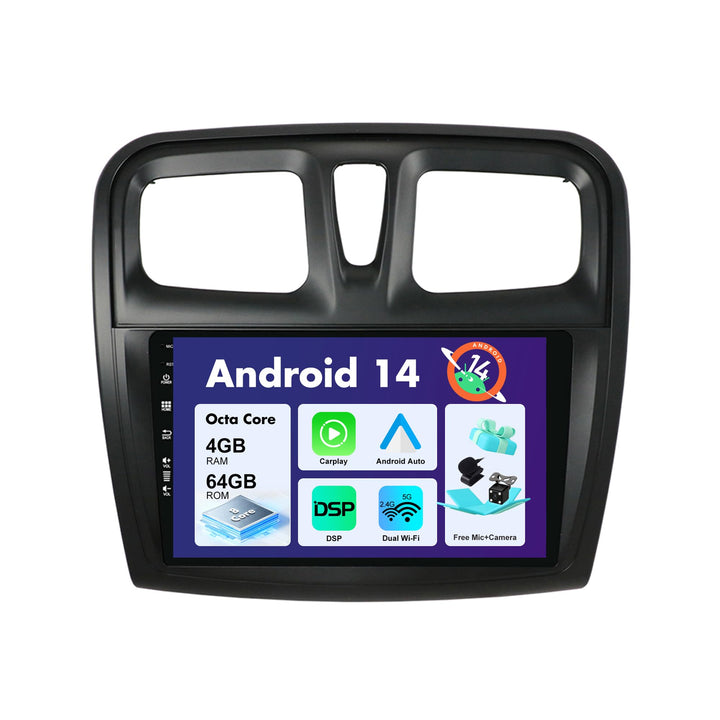 Android 14 IPS Autoradio Passt für Renault Logan 2/Sandero 2 /Symbol (2014-2019) - Eingebaut Carplay