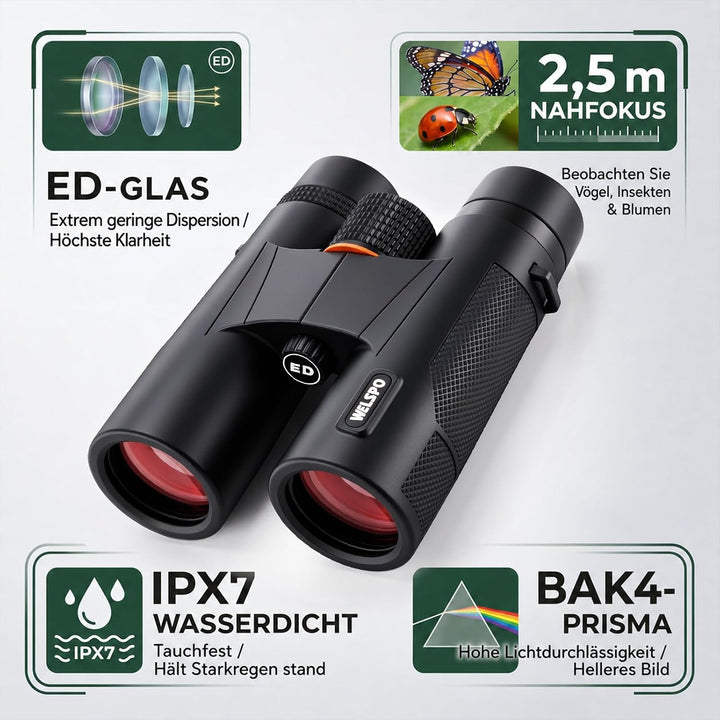 WELSPO Wasserdichtes Fernglas für Vogelbeobachtung, Reisen, Sternbeobachtung und Jagd