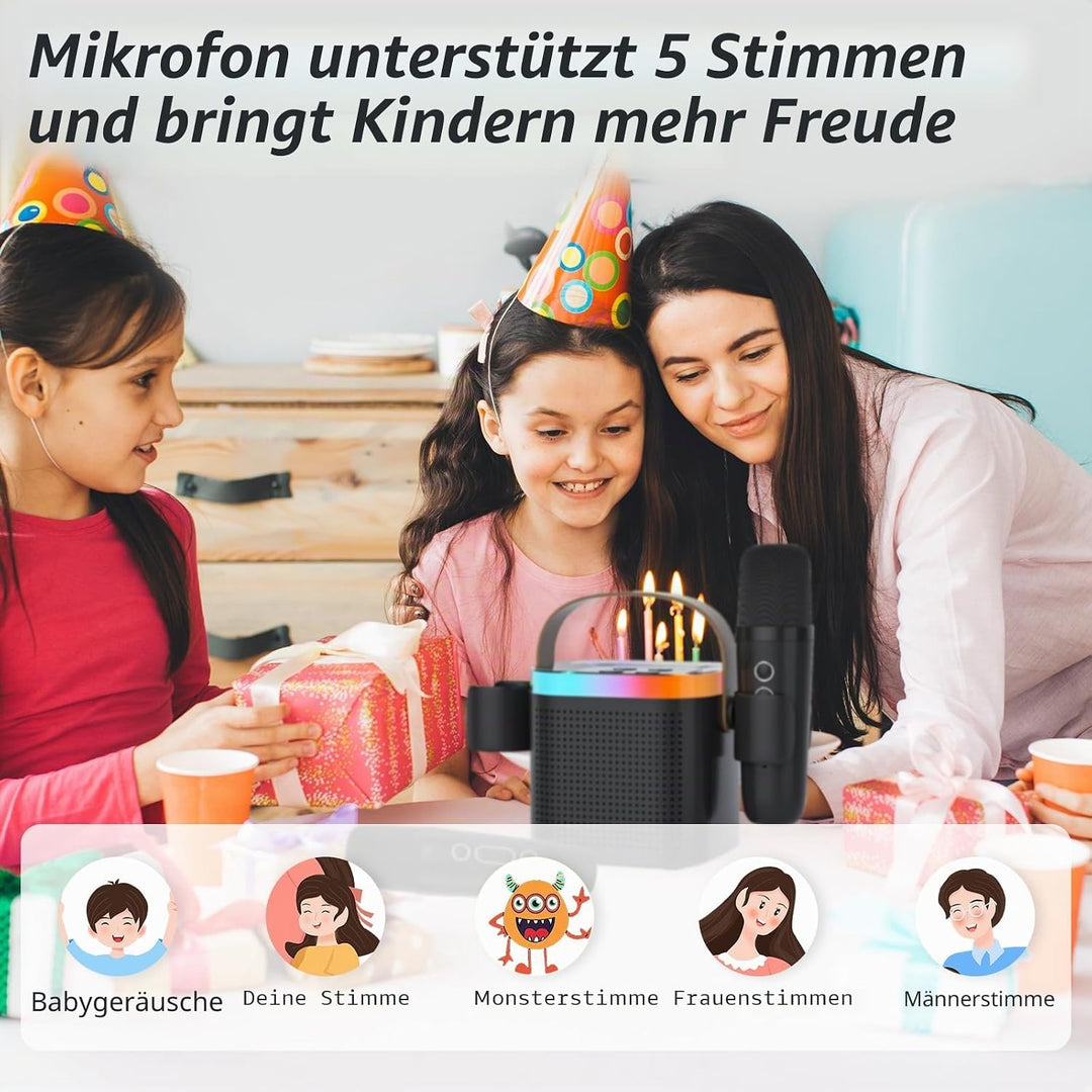 Mini Karaoke Maschine mit 2 Mikrofones, Kreative Musik Lautsprecher mit Mic Halter für Kinder Erwach