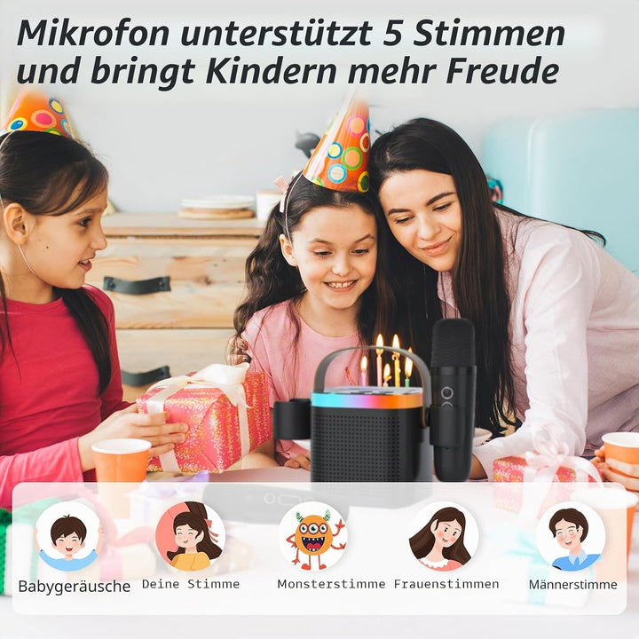 Mini Karaoke Maschine mit 2 Mikrofones, Kreative Musik Lautsprecher mit Mic Halter für Kinder Erwach