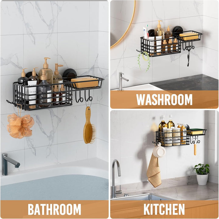 TAILI Rostfrei Duschregal Ohne Bohren, Dusche Caddy Saugnapf mit Haken & Seifenhalter, Badezimmer Du
