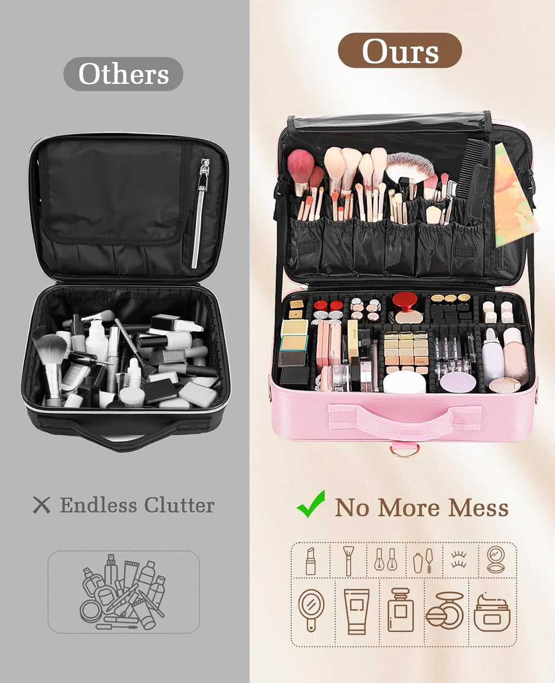 Luxspire 3 Schichten professioneller Makeup-Zug-Koffer, grosser Reise-Kosmetik-Organizer mit Spiegel