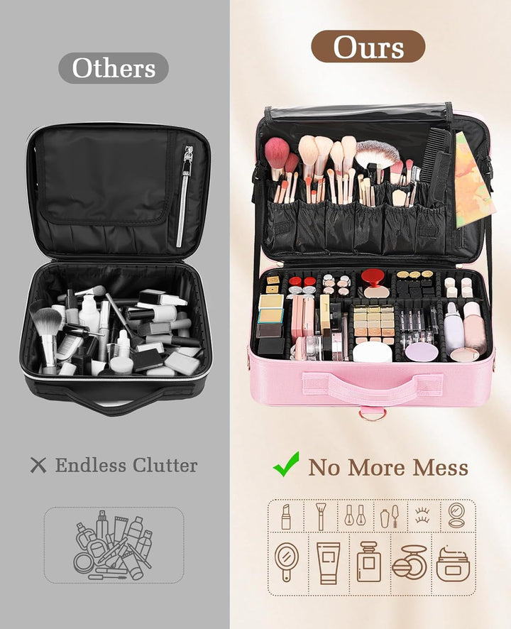 Luxspire 3 Schichten professioneller Makeup-Zug-Koffer, grosser Reise-Kosmetik-Organizer mit Spiegel