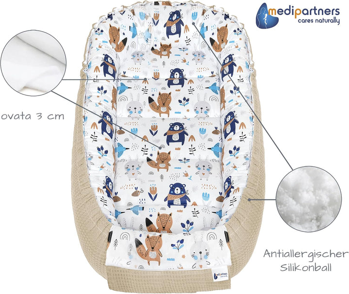 Medi Partners Babynest Kuschelnest Babynestchen 100% Baumwolle Waffle Nestchen Reisebett für Babys S