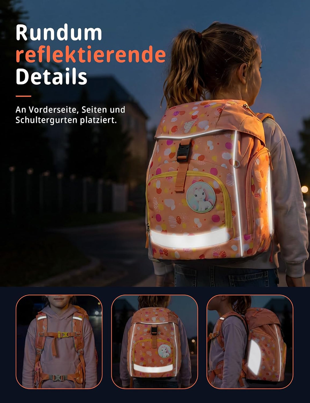 SKYSPER Schulranzen-Set 5-teilig, Schulrucksack Ergonomischer Tragesystem mit Regenhülle und Reflexs