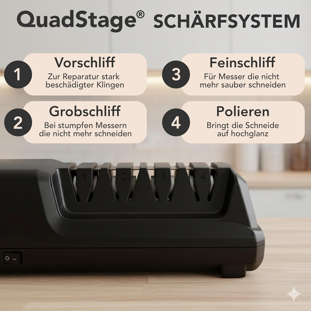 Cookery Messerschärfer Elektrisch 4-Stufen Elektrischer Messerschleifer für alle Messer | Diamant Pr