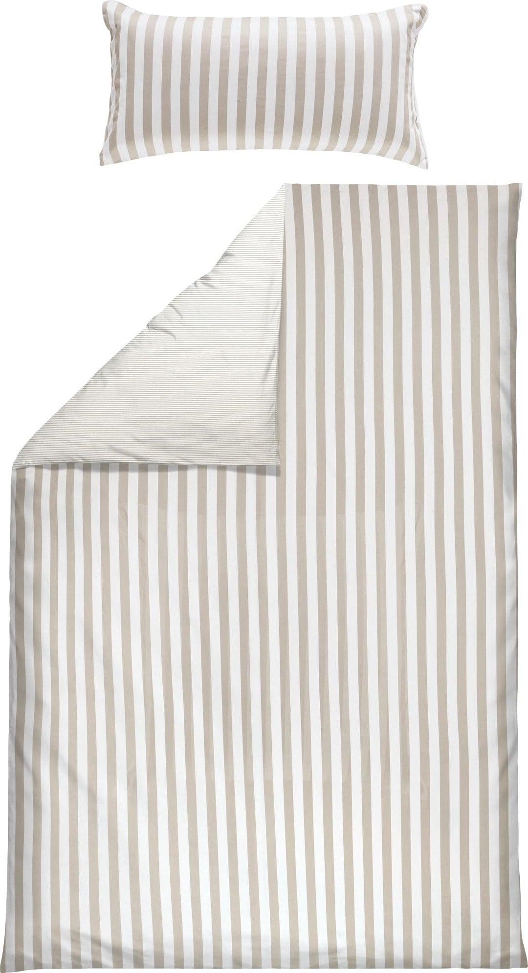 Erwin Müller Wende-Bettwäsche, Bettbezug, Kissenbezug Single-Jersey Streifen Taupe-weiss Grösse 155x